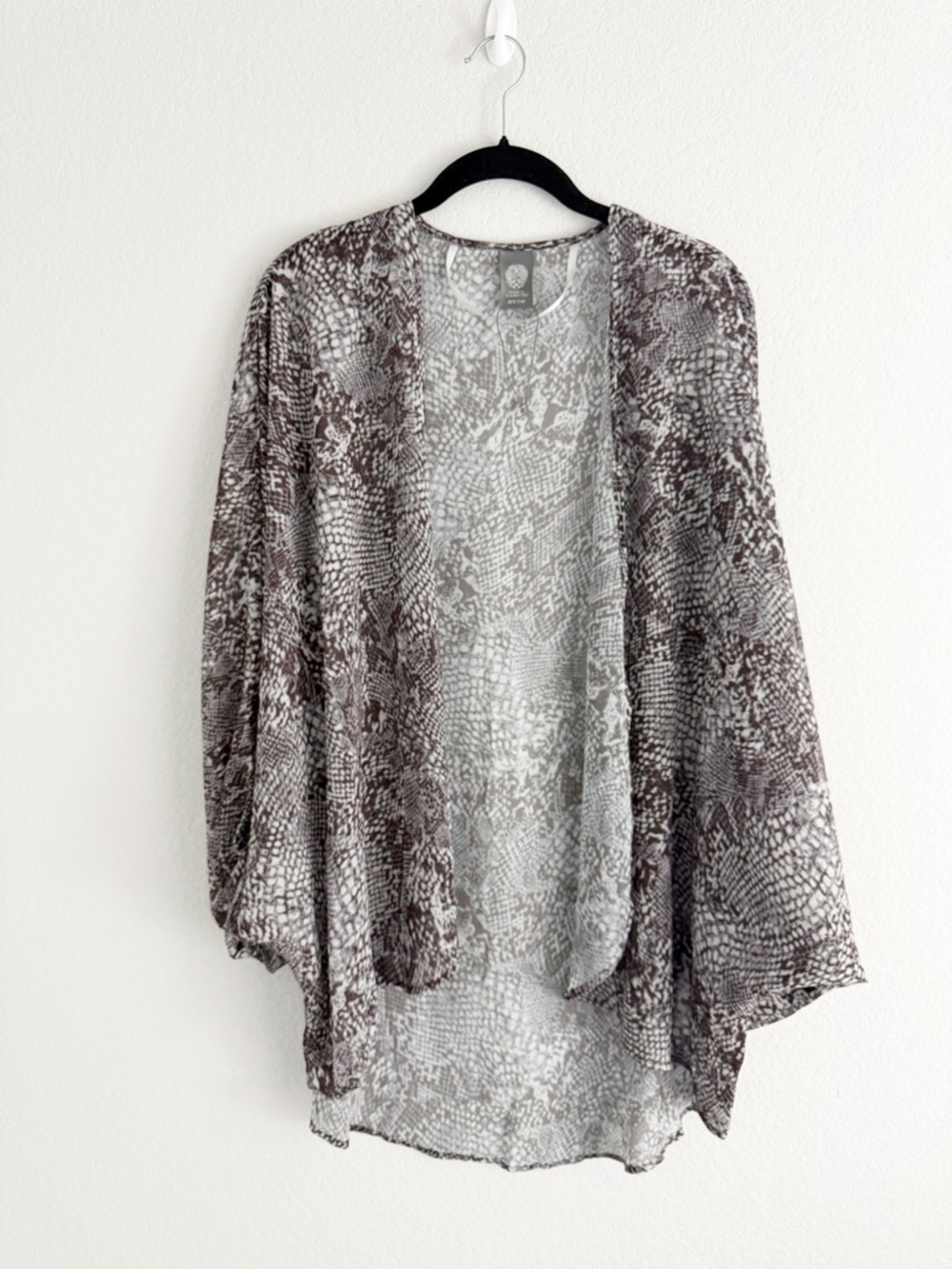 Vince Camuto Brown & Gray Snake-Print Open Front Kimono